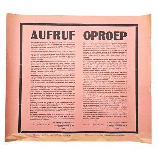 Originele WWII Duitse bezettingsposter 'Aufruf Oproep' Den Haag 29 december 1944 Arbeitseinsatz Nederland Duitse bezetting