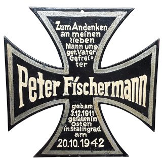 Origineel WWII Duits grafkruis Stalingrad 1942, gewijd aan Gefreiter Peter Fischermann