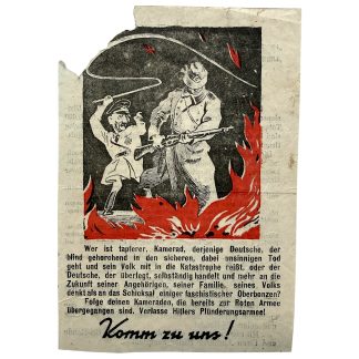 Origineel WWII Sovjet propagandapamflet met illustratie van officier die soldaat zweept