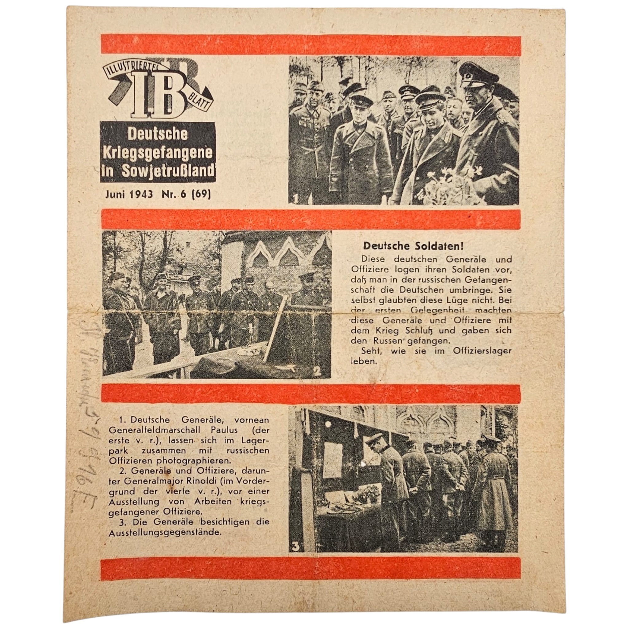 Origineel Sovjet propagandablad over Duitse krijgsgevangenen, juni 1943
