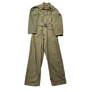 Originele WWII Amerikaanse HBT overall met insigne 14th Armored Division, mei 1944