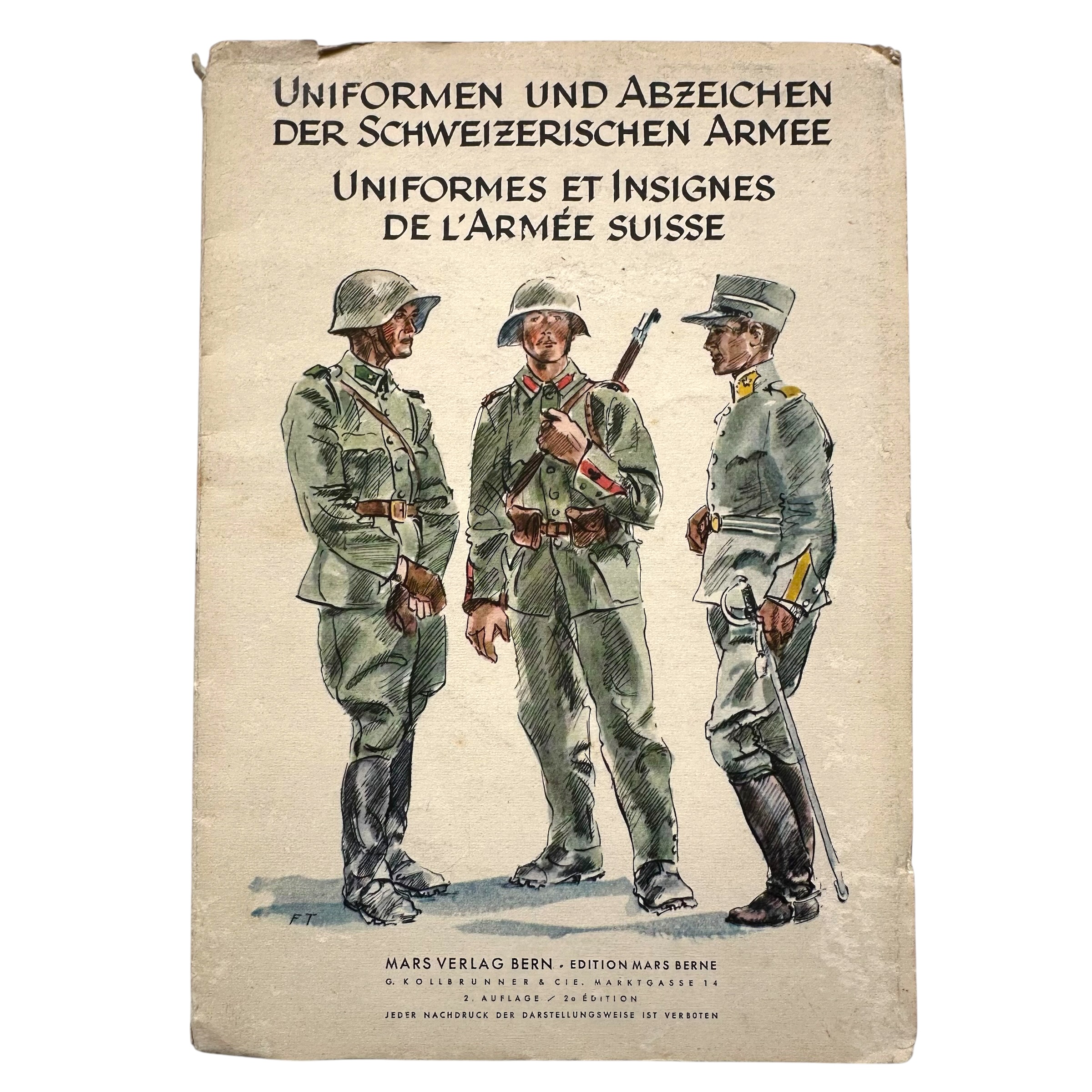 Rare original WWII Swiss Army brochure circa 1945 Mars Verlag Bern with colour plates of Swiss military uniforms ranks badges and insignia