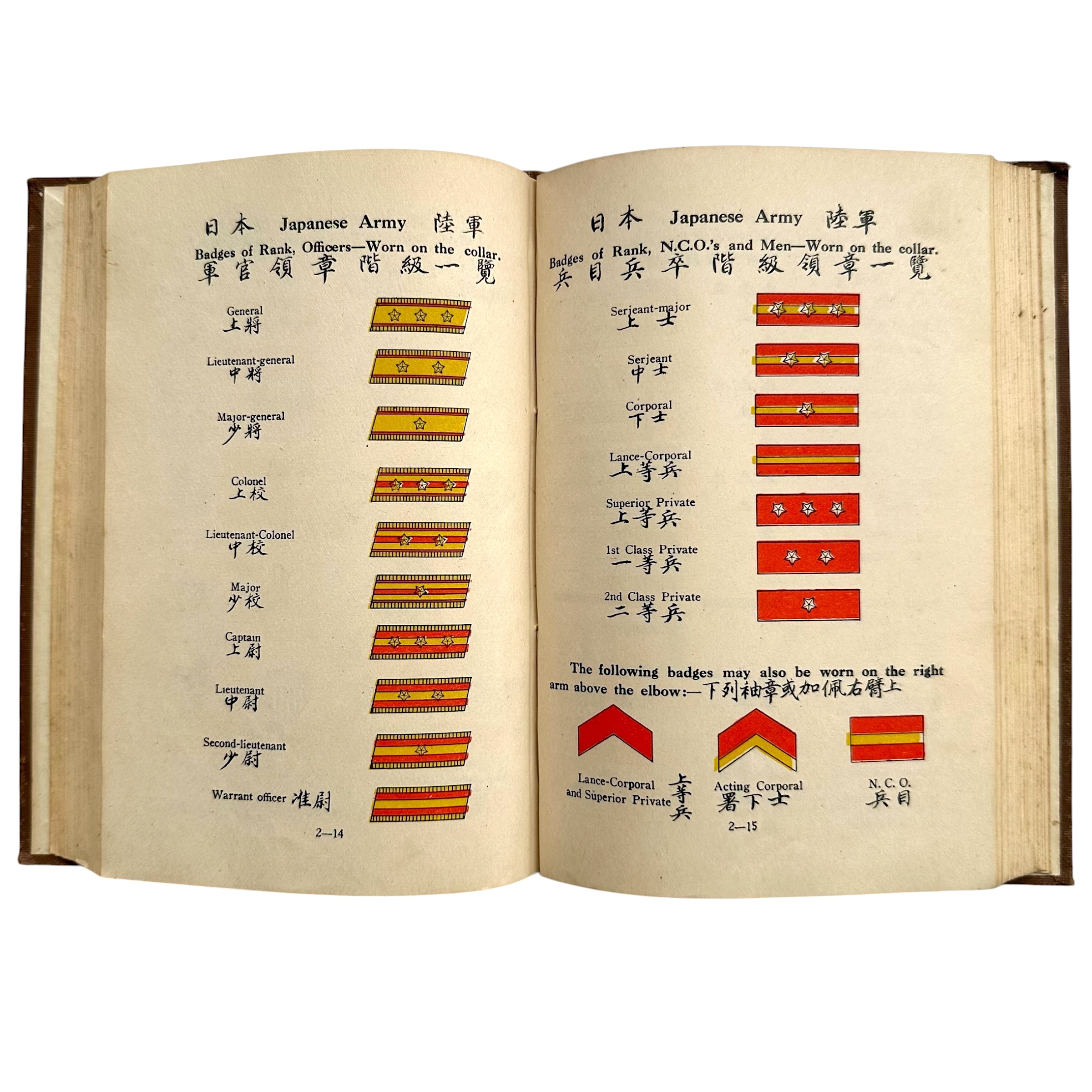 Rare original WWII Chinese-English Military Dictionary 1942 British Military Intelligence India with Japanese Army ranks and insignia