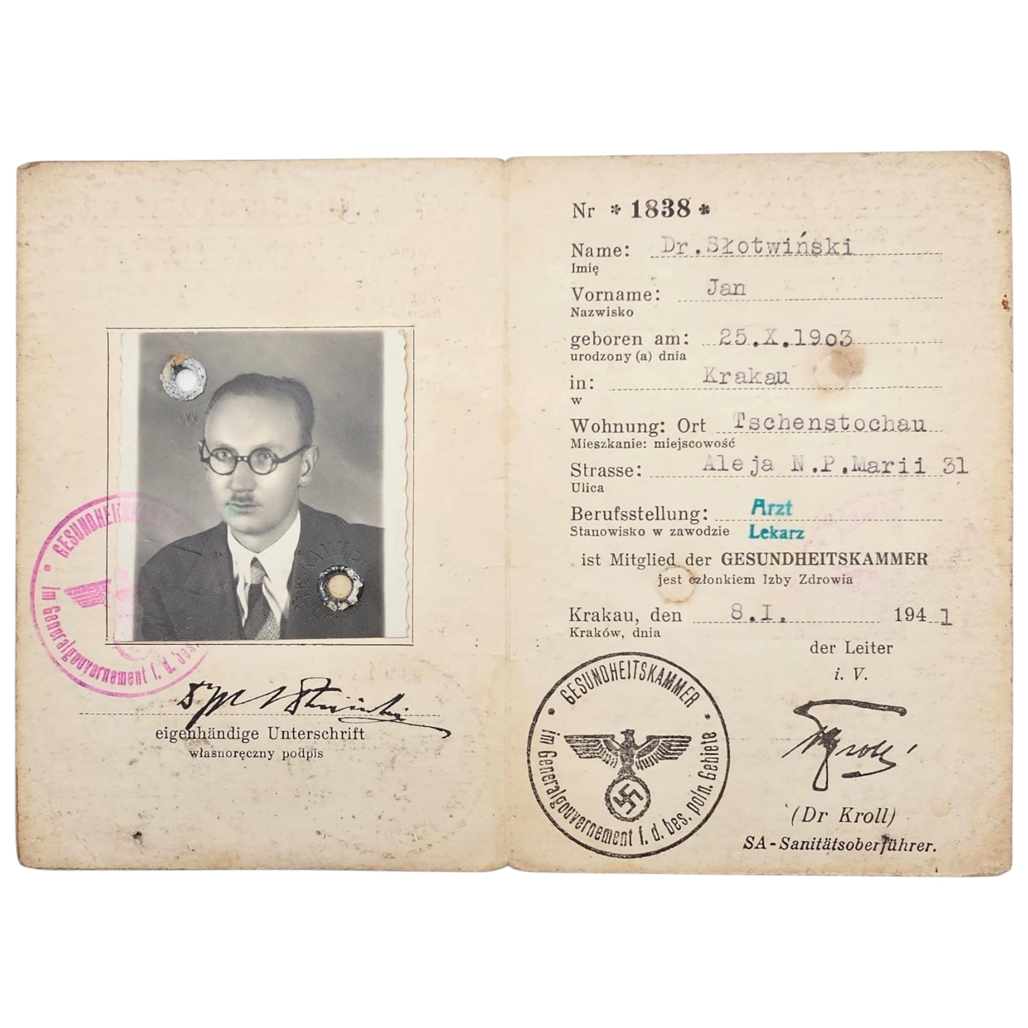 Original WWII German Ausweis Set - Occupied Poland 1941-44 - Afbeelding 2