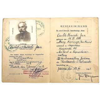 Origineel Duits Dienstausweis met portretfoto, Poolse bosbouwambtenaar, Tweede Wereldoorlog
