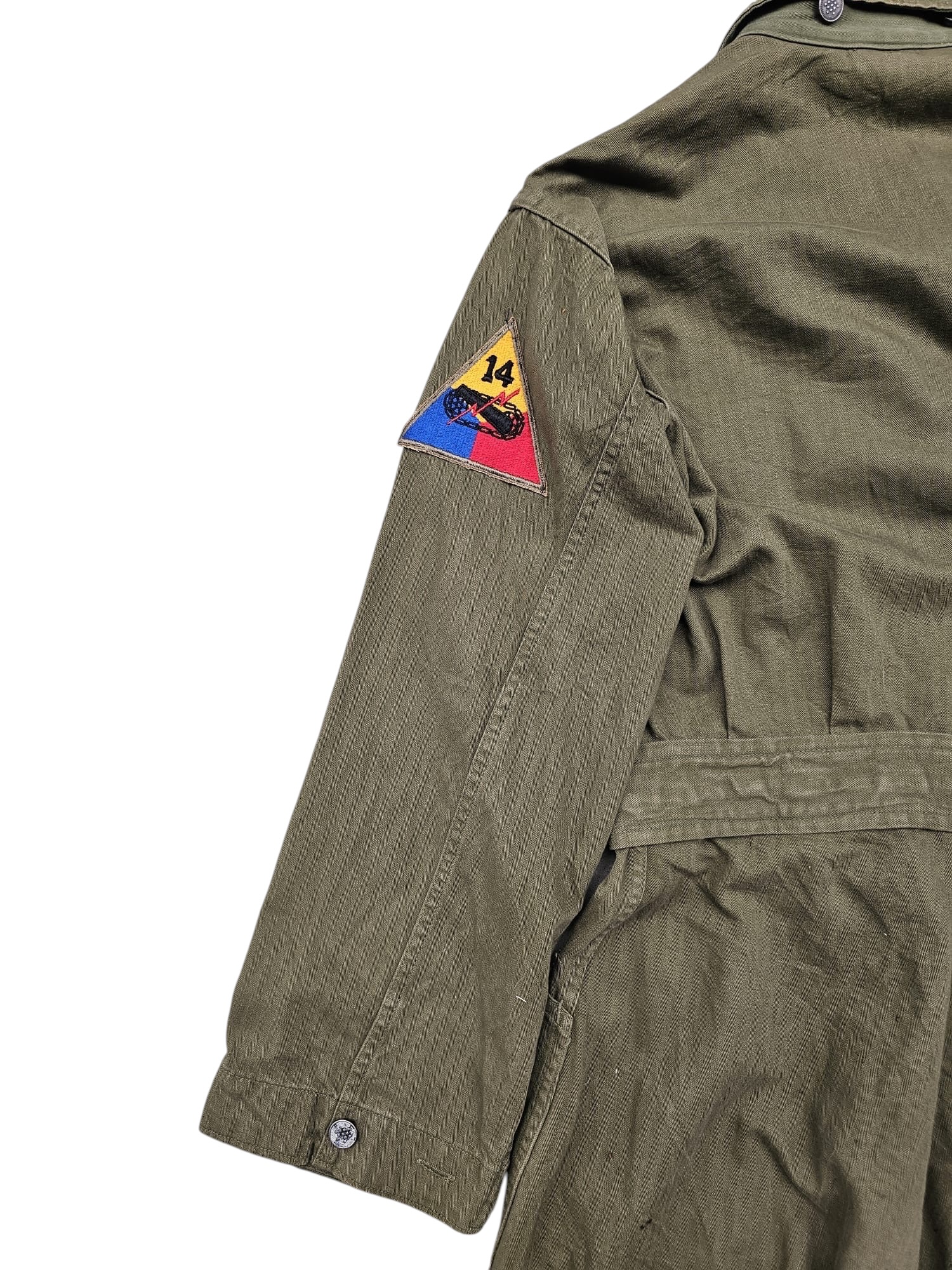 Original WWII US army HBT coveralls 14th Armored Division, May 1944 - Afbeelding 12