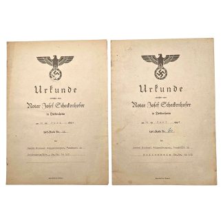Twee originele Duitse notariële Urkunde documenten met Rijksadelaar, Heidenheim 1944