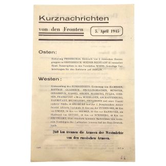Origineel WWII geallieerd pamflet 'Kurznachrichten von den Fronten', gedateerd 5 april 1945
