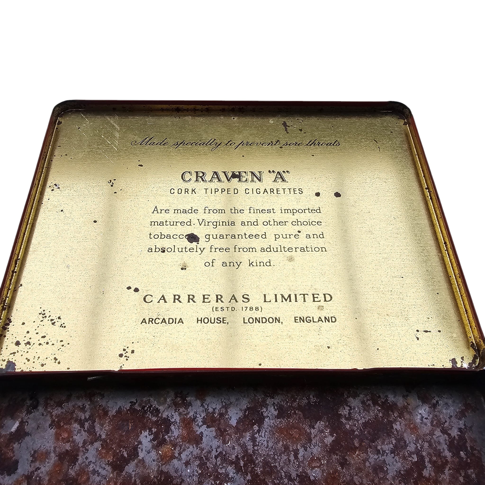 Original WWII British Craven 'A' Virginia Cigarettes Tin, Carreras London - Afbeelding 4