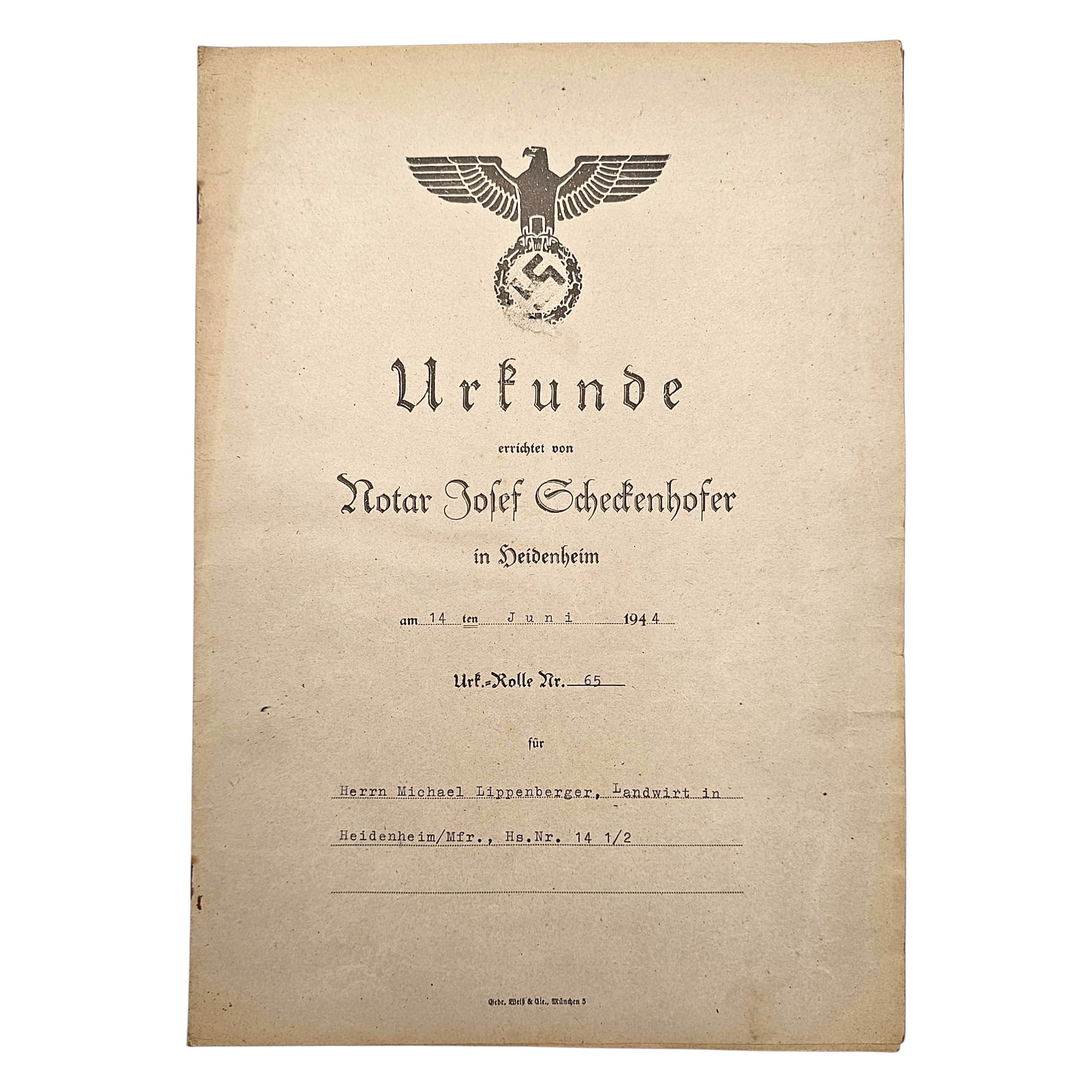 Original 1944 German Notarial Documents, Heidenheim Set - Afbeelding 3