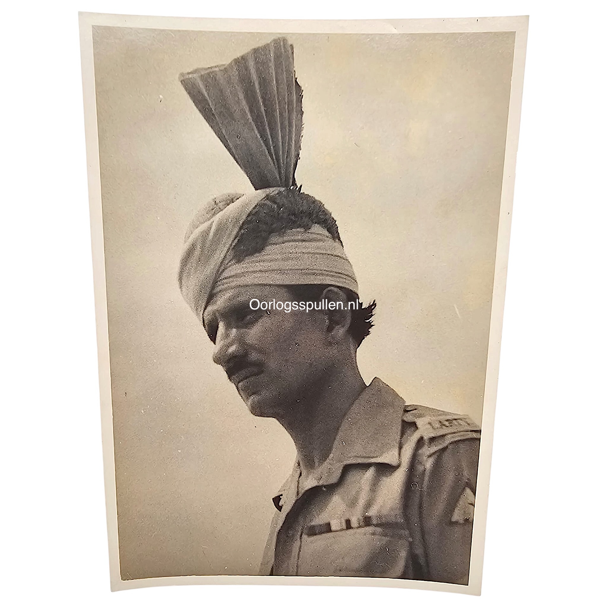 Originele WWII foto van een Punjabi Mussulman soldaat met grote geplooide tulband