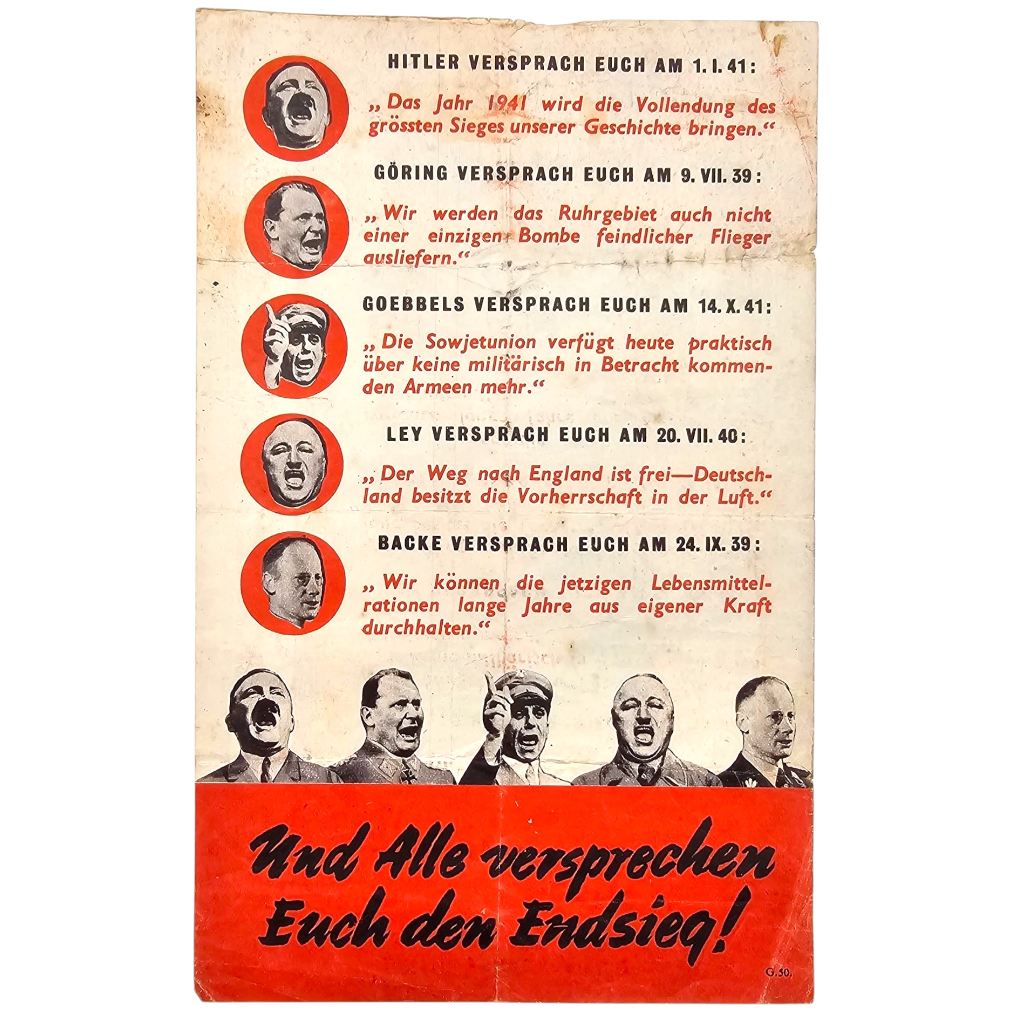 Origineel WWII geallieerd propagandapamflet met portretten en citaten over het 'Endsieg'