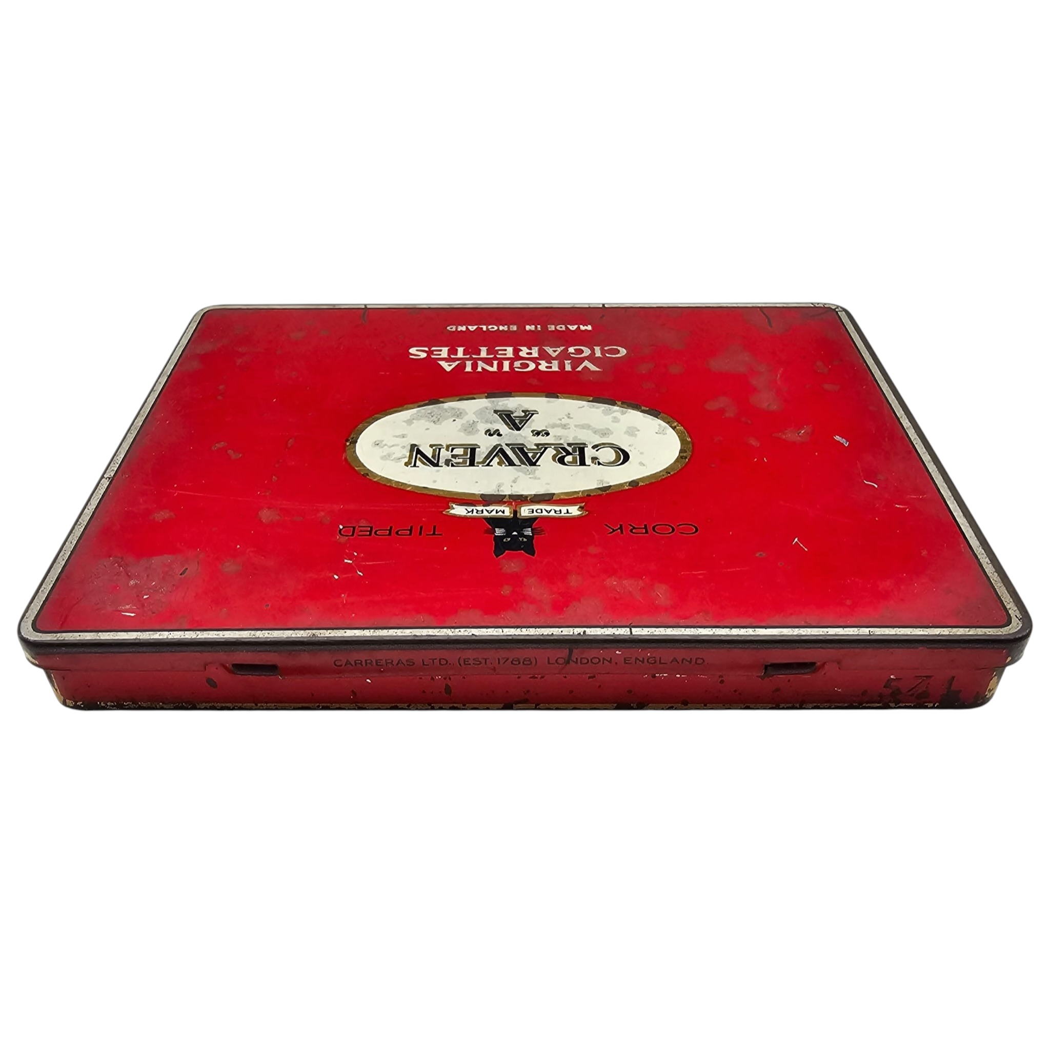 Original WWII British Craven 'A' Virginia Cigarettes Tin, Carreras London - Afbeelding 3