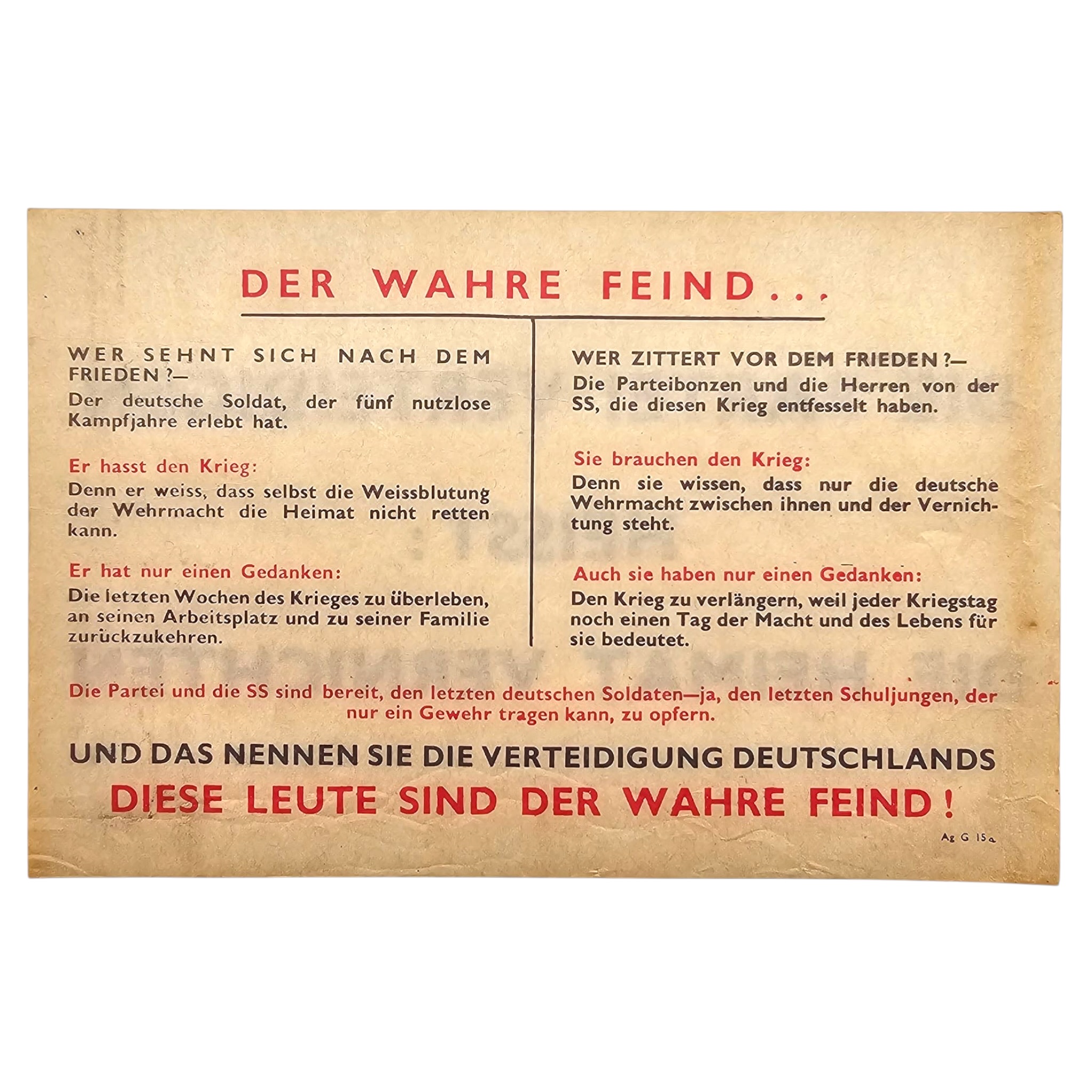 Original WWII Allied Propaganda Leaflet 'Der Wahre Feind' - Afbeelding 2