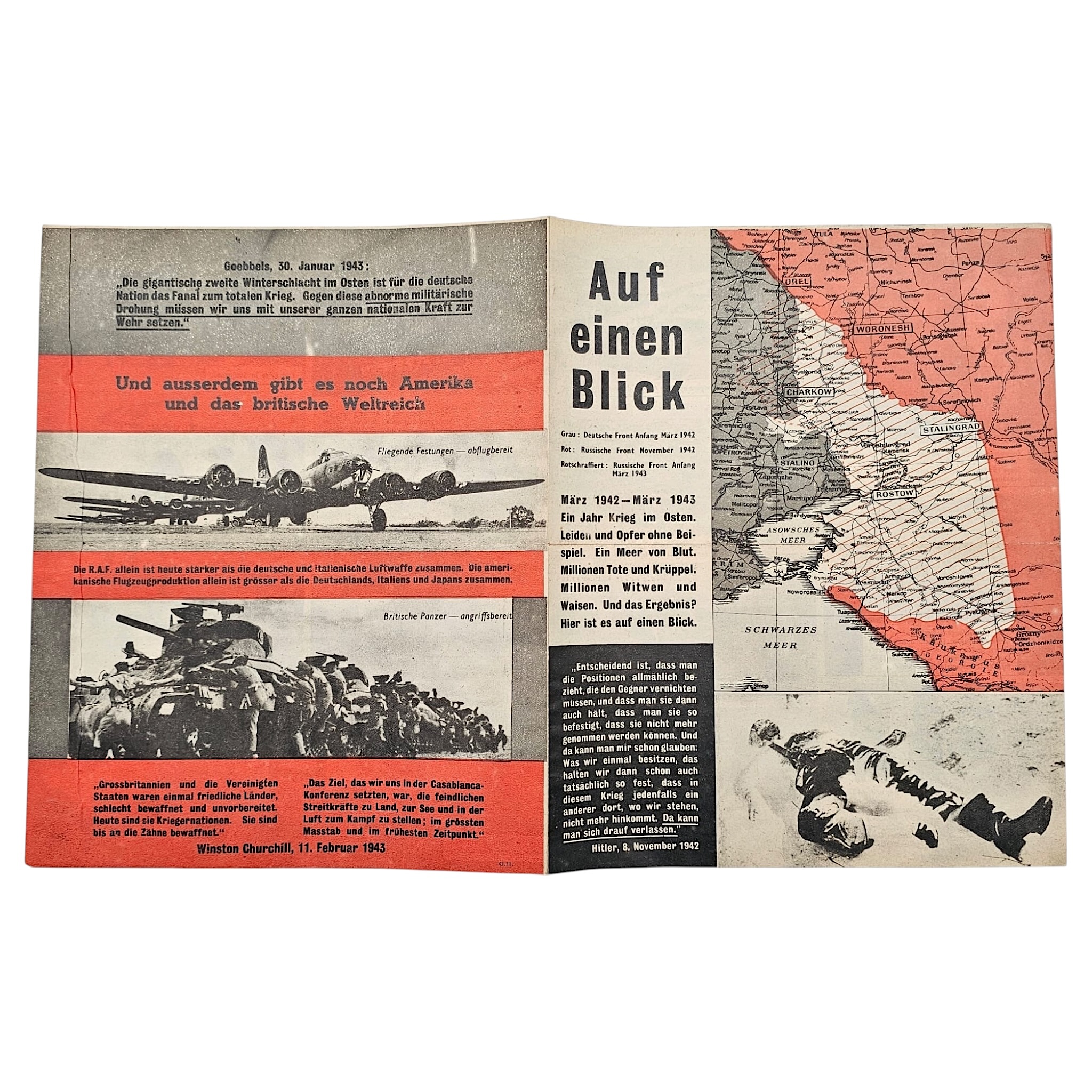 Original WWII Allied Leaflet 'Auf einen Blick' Stalingrad - Afbeelding 2