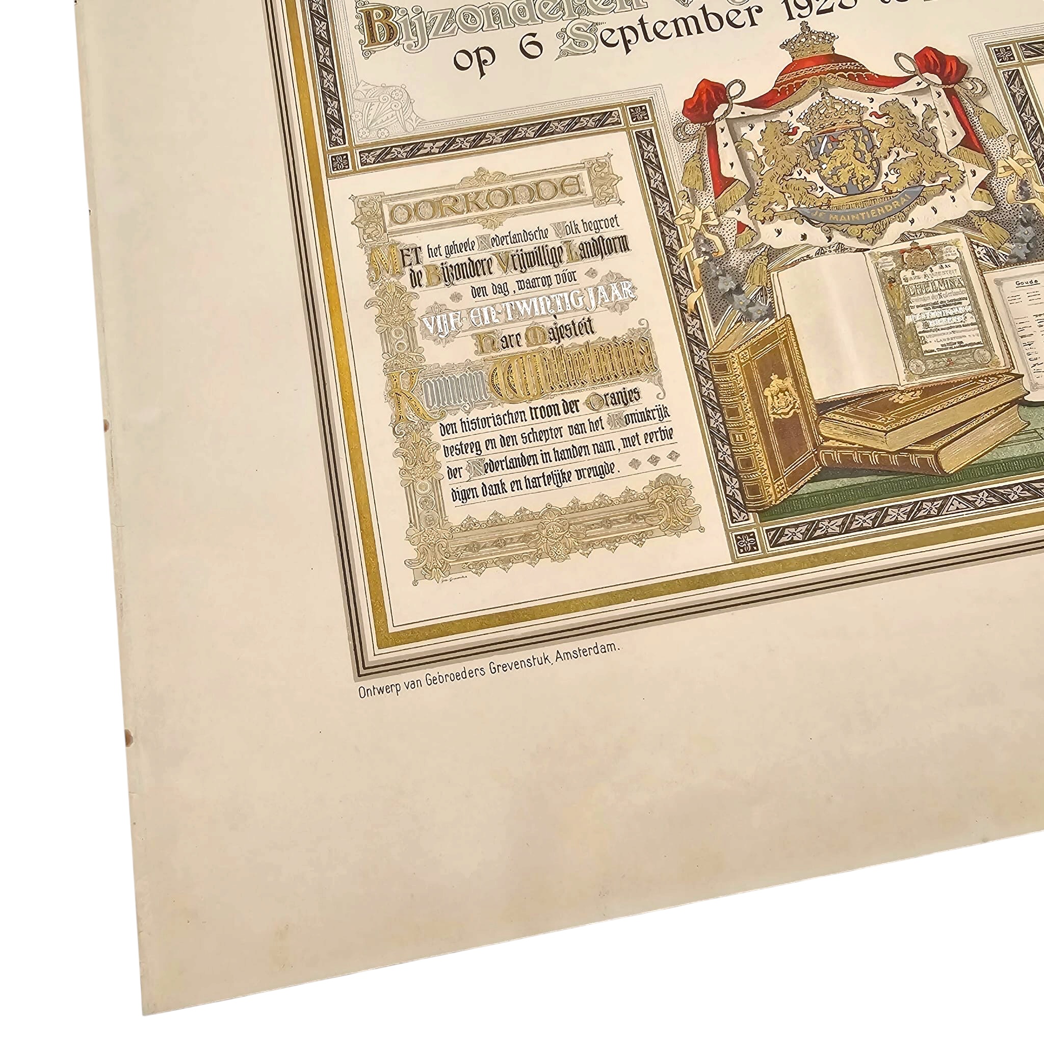 Original 1923 Dutch Huldeblijk Queen Wilhelmina Bijzondere Vrijwillige Landstorm citation - Afbeelding 5