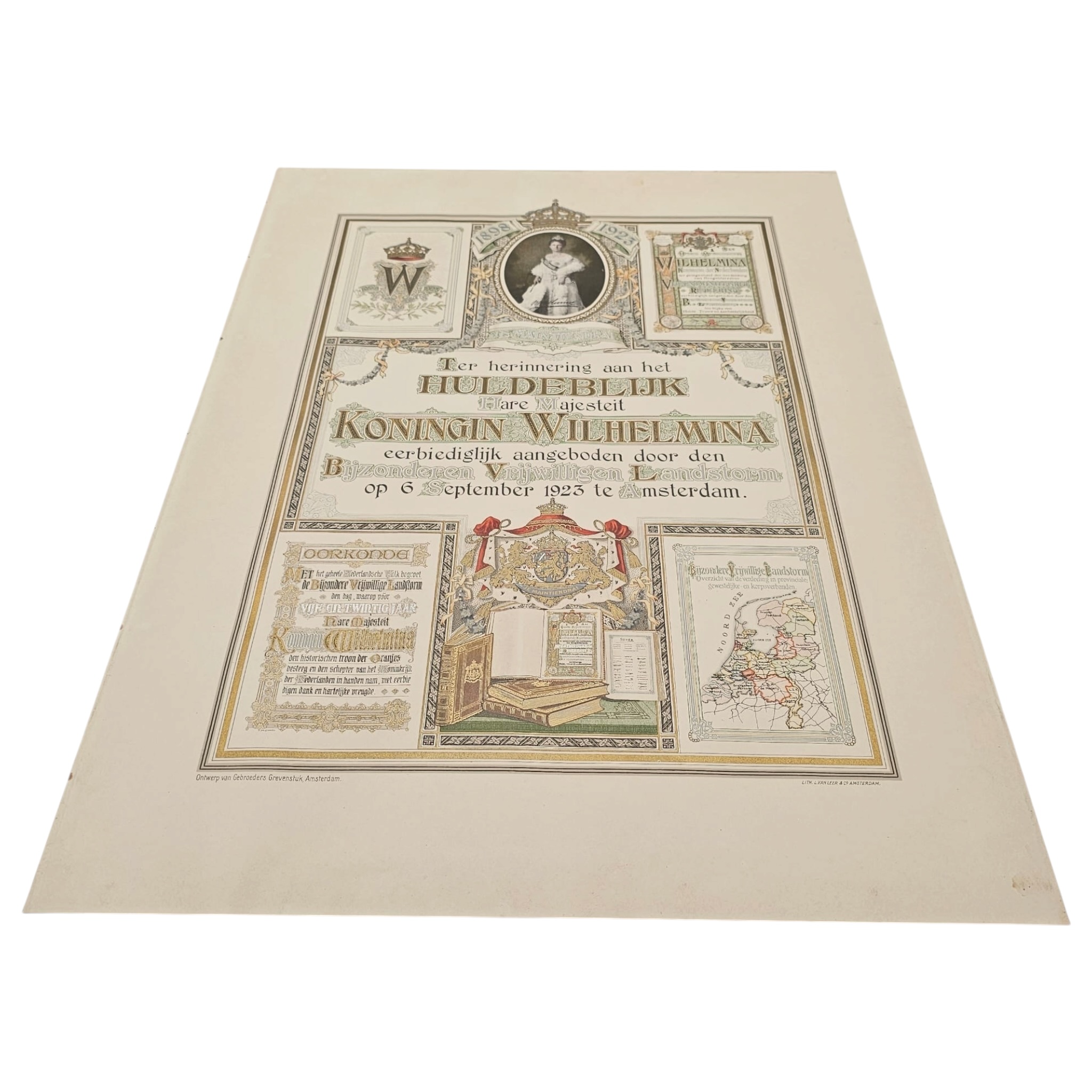 Original 1923 Dutch Huldeblijk Queen Wilhelmina Bijzondere Vrijwillige Landstorm citation - Afbeelding 2