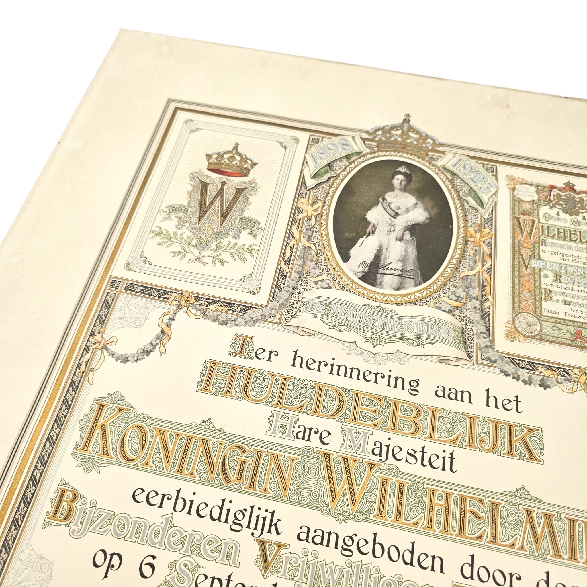 Original 1923 Dutch Huldeblijk Queen Wilhelmina Bijzondere Vrijwillige Landstorm citation - Afbeelding 3